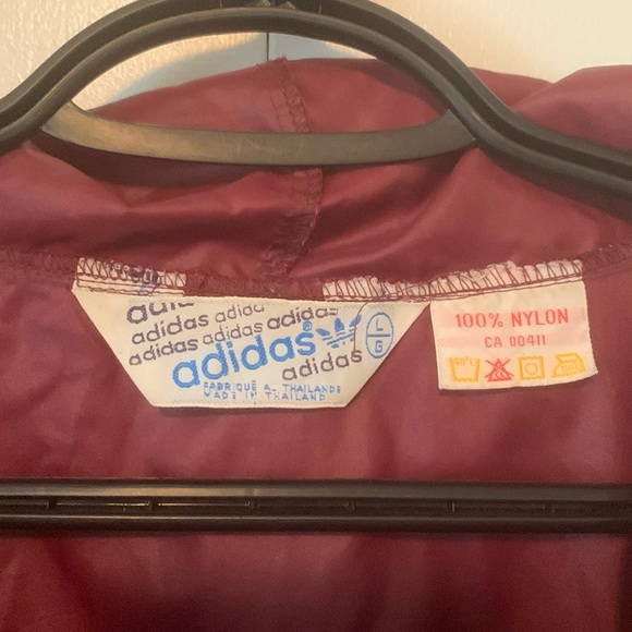 Vintage Adidas Burgundy Anorak Windbreaker 80s 90s Packable Jacket Size Large - Picture 15 of 15